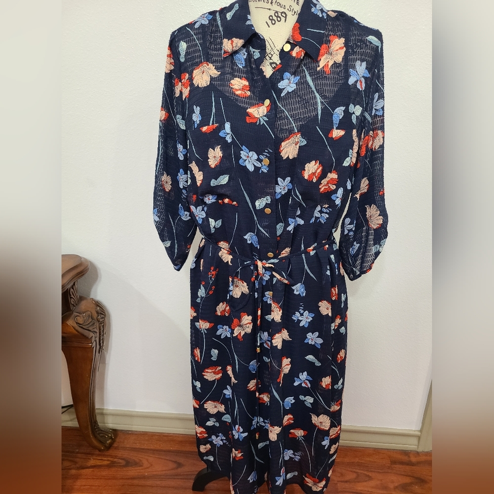 JONES NEW YORK FLORAL BLOUSON MIDI DRESS SIZE 14.